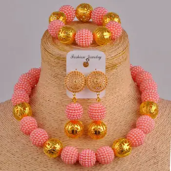 Fashionable peach costume african jewelry set simulated pearl nigerian necklace ZZ27