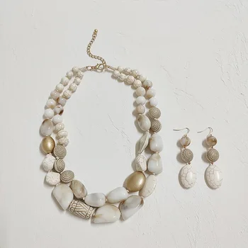 FashionJewelry Sæt Lagdelt turkis halskæde til kvinder fashionable hjemmelavet med naturlige sten dobbelt-strand halskæde