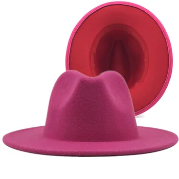 Fedora Hat Jazz Hatte Cowboy Hat Til Kvinder Og Mænd Dobbelt-sidet Farve Cap Rød Med Sort Uld Bowler Hat Engros 2020