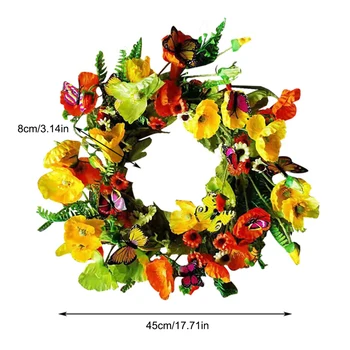Ferie Dekoration Rattan Ring Simulering Kranse skiltet 45cm Genanvendelige Dekorationer Poppy Kunstig Blomst