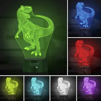 Festlig 3D-Dinosaur-LED-Lampe 7 Farver Touch Kontrol Nat Lys Børn Gaver Stue, Soveværelse borddekoration Børn Gave