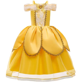 Feverbary Belle Prinsesse Kjole Jul fødselsdagsfest Børn Viser Kostume Skønheden og Udyret Cosplay Kostume