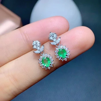 Fine Smykker Ren 925 Sølv Kinesisk Stil Naturlige Emerald Pige Luksus Fine Ovale Gemstone Øreringe Øre Stud Støtte Detecti