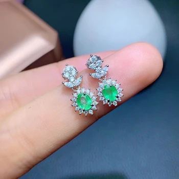 Fine Smykker Ren 925 Sølv Kinesisk Stil Naturlige Emerald Pige Luksus Fine Ovale Gemstone Øreringe Øre Stud Støtte Detecti
