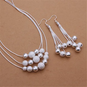 Fint 925 sterling Sølv Smykker til kvinder 18 cm perler, halskæde, øreringe Fashion Party bryllup Julegaver
