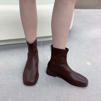 Firkantet tå short boots kvinder tyk hæl støvler komfortabel og åndbar mode støvler kort rør bløde bund Chelsea støvler