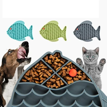 Fisk Form Silikone Skål Hund Slikke Mat Langsomt Fodring Mad Skål Til Små Og Mellemstore Hunde Hvalp Kat Behandle Arkføderen Dispenser Pet Supplies