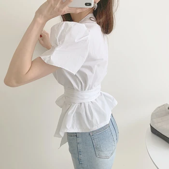 Fitaylor Nye 2021 Kvinder Sommer Bluser Skjorter Puff Ærmer Vintage Koreansk Stil Snøre Moderigtigt Dame Vilde Korte Toppe
