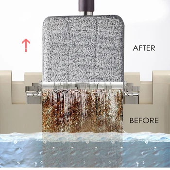 Fladskærms Squeeze Mop Til at Vaske Gulv Rengøring Med Skovl Og Microfiber Genanvendelige Puder, Rustfrit Stål Håndtag Våd eller Tør Moppe Spand