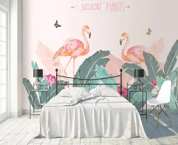 Flamingo Tropiske Tapet Vægmalerier 3D-Foto tapet Væg Kunst, Indretning Kontakt Papir Hjem Forbedring bananblade Væggen Dække