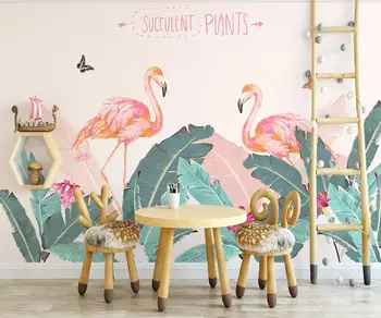 Flamingo Tropiske Tapet Vægmalerier 3D-Foto tapet Væg Kunst, Indretning Kontakt Papir Hjem Forbedring bananblade Væggen Dække