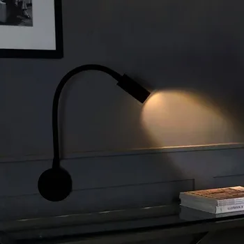 Fleksibel 3W LED væglampe vægmonteret Sconce Belysning Svanehals Natten Læsning Lys med kontakt til Soveværelse, Stue