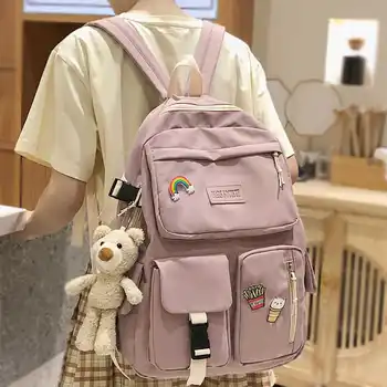 Flere lomme vand nylon kvindelige rygsæk kapacitet til teenage-piger rejser taske dejlig bog taske