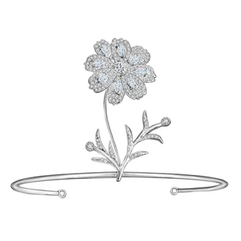 Floralbride Legering Rhinestone Krystal Cubic Zirconia Blomst Brude Tiara Prinsesse Krone Bryllup Hår Tilbehør Til Kvinder Smykker