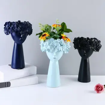 Flower Vase Delikat Realistisk Harpiks Pige Skulptur Plante Planter Dekoration til Daglig Bruges