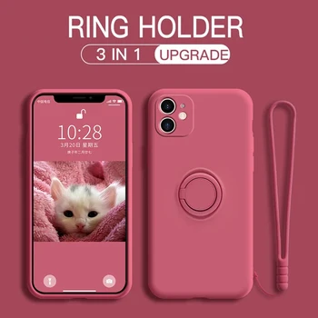 Flydende Silicium Stødsikker Mobiltelefon Sag For Xiaomi Redmi Poco Note 9 9S X3 F2 10 10'ERE Pro NFC Max 4G Ring Indehaveren Beskyttelse Cover