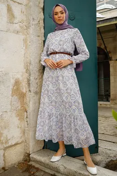Flæsekanter Detaljeret Blomstret Mønster Kjole Tyrkiet Muslimske Mode Hijab Islam Tøj Dubai Istanbulstyles Istanbul 2021