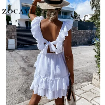 Flæsekanter Splejsning Hvid Kjole Kvinde Sommer, Lette Kjoler Tøj til Kvinder 2021 Vintage Casual Kjole Sleeceless Vestidos Verano