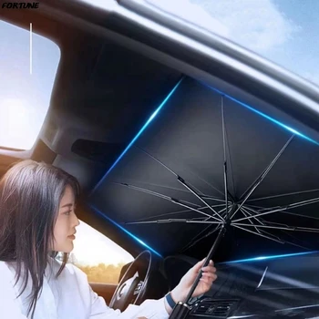 Folde Bil Forrude Parasol Teleskopisk Parasol Dække Bil Solbeskyttelse Varmeisolering Paraply For Forrude, Auto