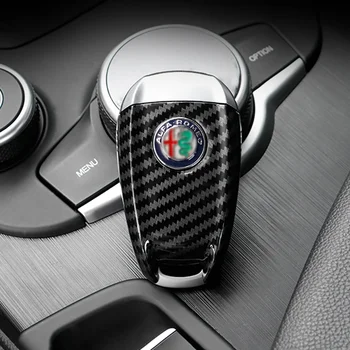 For Alfa Romeo Giulia Stelvio Carbon Fiber Centrale Shell Centrale Shell 3D Nøglering Bil Nøgle Protector Dække