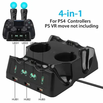 For Playstation 4 PS MOVE PS4 VR Dock Station Gamepad Charger 4 in 1 Controller Stand PS4/PS MOVE/PS VR Joystick Charger Station