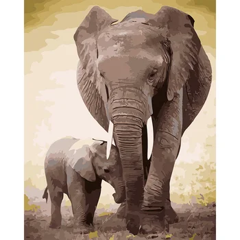 Forfædre Elefant gruppe dyr billeder digitalt maleri af numre maling af tal for voksne kids stue indretning