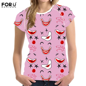 FORUDESIGNS Pink Joker Ansigt Design Girls t-shirts, Casual Kvinders Tøj Sommeren Korte Ærmer Tee Crewneck Harajuku T-Shirts Kvindelige