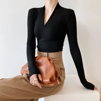 Forår Efterår Mode Tøj til Kvinder 2021 koreanske Elegant V-hals Lange Ærmer Toppe Mujer Hvid/sort/grå Strikket Sweater