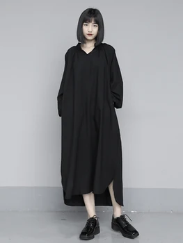 Foråret 2020 ny Japansk løs v-hals forsigtig maskine, retro fritid stor solid farve kjole