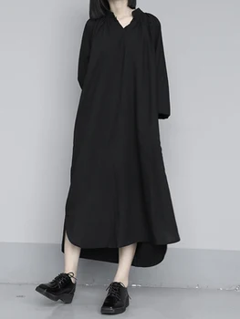 Foråret 2020 ny Japansk løs v-hals forsigtig maskine, retro fritid stor solid farve kjole