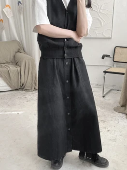 Foråret 2021 løs nederdel Yoji Yamamoto Mørk Japansk lang nederdel single-breasted sort a-line nederdel