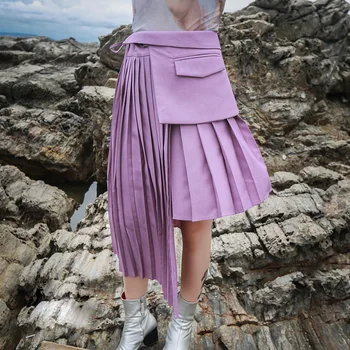 Foråret 2021 Nye Kvinder Nederdel Halv-kroppen-En bred Vifte af Iført En Plisseret Nederdel, der Passer Asymmetrisk Nederdel Kvinder 2 Farver