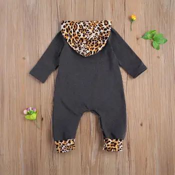 Foråret Baby Leopard Print Sparkedragt med Lange Ærmer Hætteklædte Buksedragt med Lomme Foran Til Børn, Dreng Piger Tøj 1-5Y