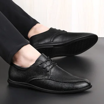Foråret Casual Sko, Casual Sko Til Mænd Herre Læder 2020 Ny Åndbar Black Shoes Casuales Para Hombre De Cuero Mode