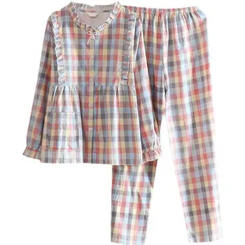 Foråret Efteråret Bomuld Pyjamas Sæt Til Kvinder, Tynde Lange Ærmer Afslappet Hjem Passer Til Kvindelige Sød Prinsesse Pijamas Homewear