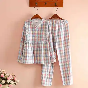 Foråret Efteråret Bomuld Pyjamas Sæt Til Kvinder, Tynde Lange Ærmer Afslappet Hjem Passer Til Kvindelige Sød Prinsesse Pijamas Homewear
