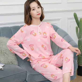 Foråret Efteråret Bomuld, Silke Kvinders Pyjamas Sæt Plus Size Langærmet Løs Nattøj For Kvinder Rayon Pyjamas