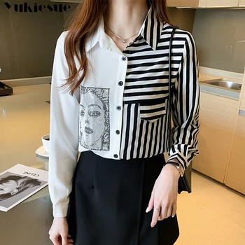 Foråret Kvinder 2021 Mode Bluser stribet Plus Size Kvinde Tøj Løs Skjorte langærmet Bluse Enkel OL Feminine Blusa Mujer