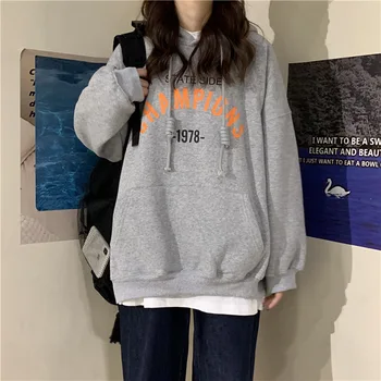 Foråret Tynd Hættetrøjer Kvinder Efteråret Nye Koreanske Trykt Studerende Løs Top Coat Kvinder Sweatshirt
