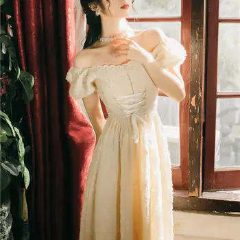 Fransk retro Platycodon nederdel første kærlighed dress sommer blid fe boble ærme design