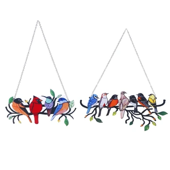 Fugle på Wire Farvet Glas Suncatcher Vindue Panel Ornamenter Hængende Vedhæng, boligindretning Gaver til Fugl Elsker Flerfarvet