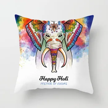 Fuwatacchi Nye Happy Holi Farverige Stil pudebetræk Rainbow Elefant pudebetræk Hjem Dekorative Puder Dækning for Sofa Bil
