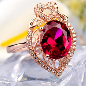 FYSL Rosa Guld Farve Oval Form Afsnittet Red Cubic Zirconia Resizable Finger Ring til Jubilæum Gave Smykker