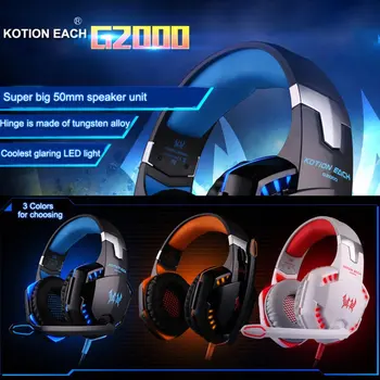 G2000 Spil Pc Gamer Headset Stereo Omgivet Lyd, Dyb Bas-Over-Ear-Gaming Hovedtelefoner Med Mikrofon Til Computeren Spil