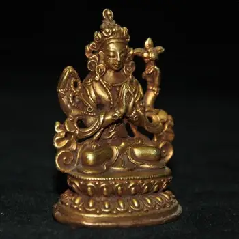 Gamle Tibet Bronze 24K Guld Forgyldt 4 Arm Tara Kwan-Yin Guanyin Gudinde Buddha-Statue Statuer til Dekoration Samling Pynt
