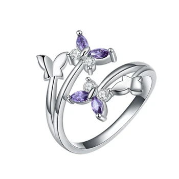 Garilina Simple Mode Smykker Engros Sølv Farve lilla Cubic Zirconia Sommerfugl Ring For Kvinder AR2292