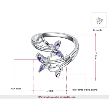 Garilina Simple Mode Smykker Engros Sølv Farve lilla Cubic Zirconia Sommerfugl Ring For Kvinder AR2292