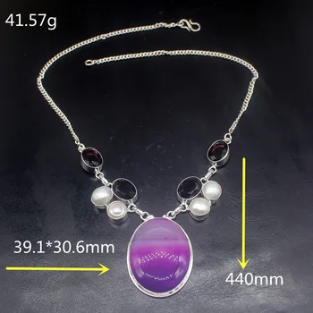 Gemstonefactory Smykker Stor Forfremmelse 925 Sølv Botswana Agat Ametyst Perle Damer Kvinder Kæde 44cm 20213355