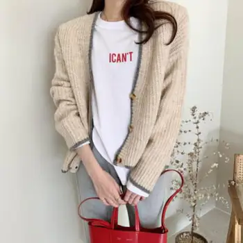 Genayooa Enkelt Breasted Cardigan Kvinder Luksus Koreansk Stil Cashmere Oversize Sweater Kvinder 2020 Efterår Og Vinter Strikket Frakke