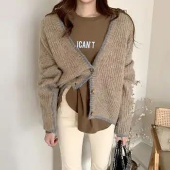 Genayooa Enkelt Breasted Cardigan Kvinder Luksus Koreansk Stil Cashmere Oversize Sweater Kvinder 2020 Efterår Og Vinter Strikket Frakke